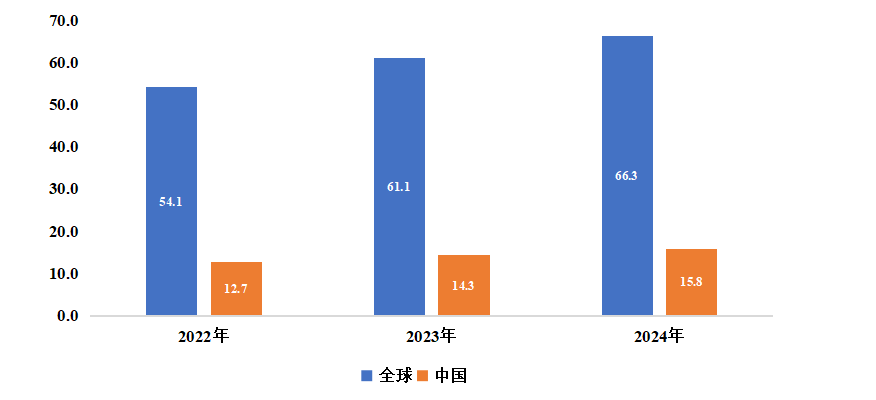 全球及中国医药包装全自动数粒包装设备市场规模（亿元）（2022-2024）